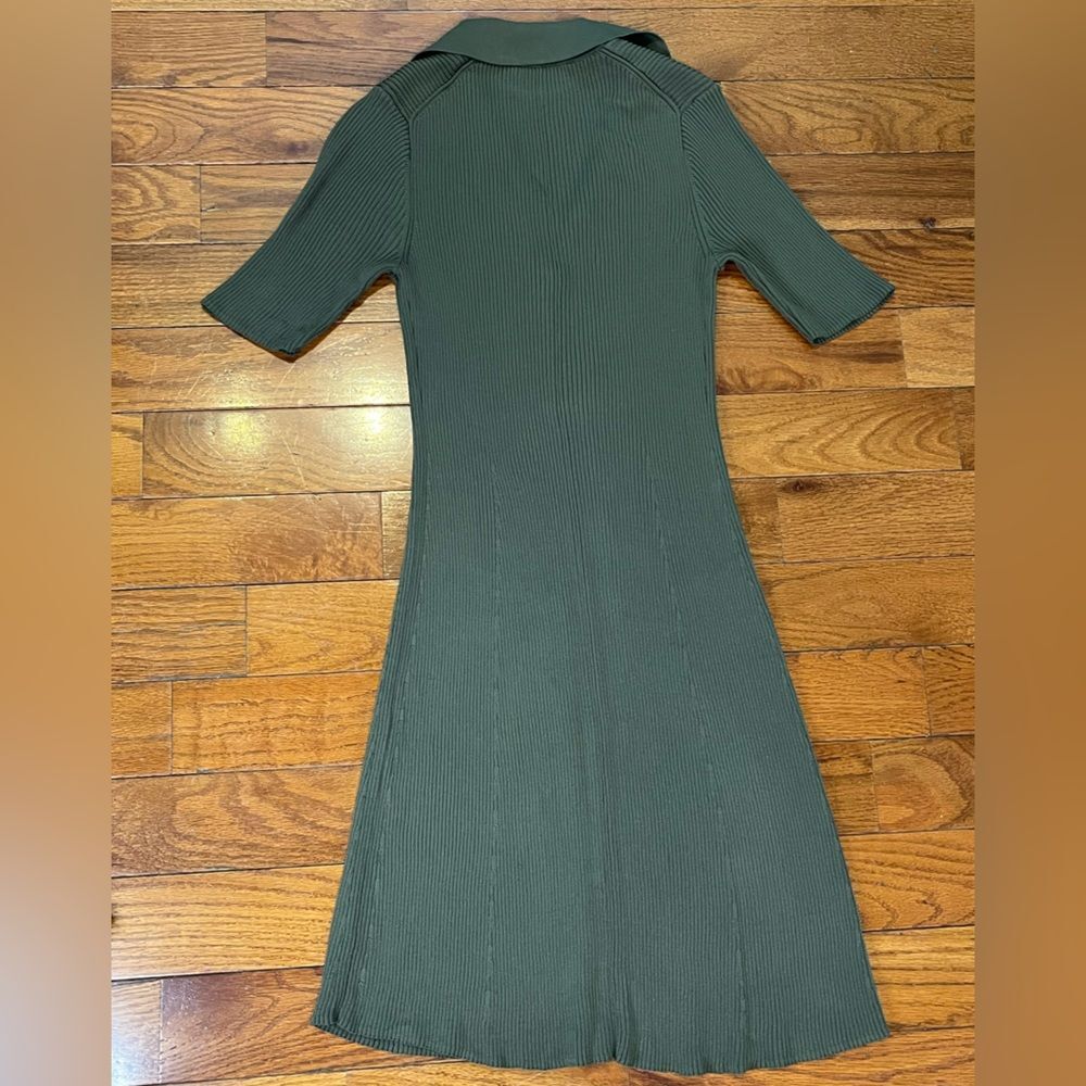 Everlane Viscose Knit Polo Midi Dress Olive Green Women’s Large  Ribbed Preppy - Picture 3 of 9